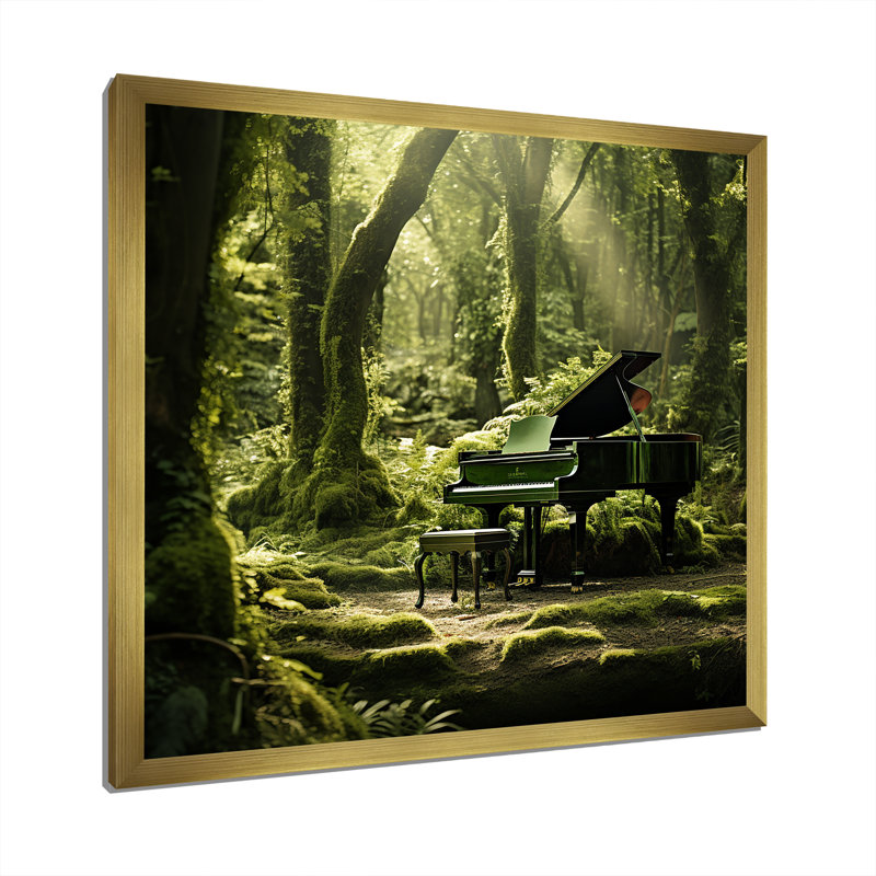 Piano Forest Serenade sur toile, Cadre doré simple, H 30 po x l 30 po x P 1 po