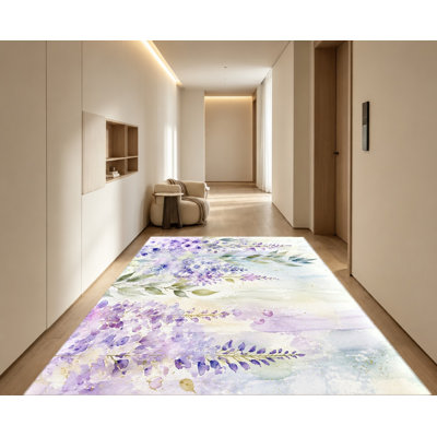 Tapis lavable à motif floral et botanique aquarelle, surface en velours, doux et antidérapant, idéal pour la décoration intérieure moderne du salon, de la chambre, de l'entrée, du bureau, du balcon ou d'un appartement.