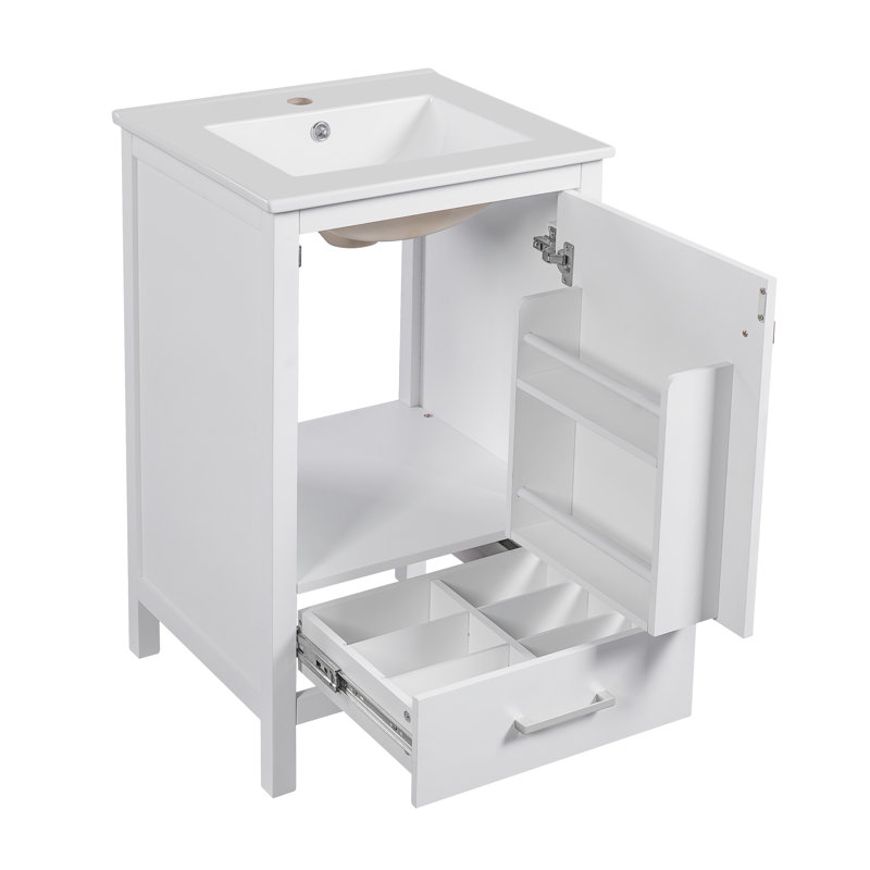 Meuble-lavabo moderne de 20 pouces avec lavabo en céramique | Fermeture en douceur et rangement | Idée cadeau, 18"