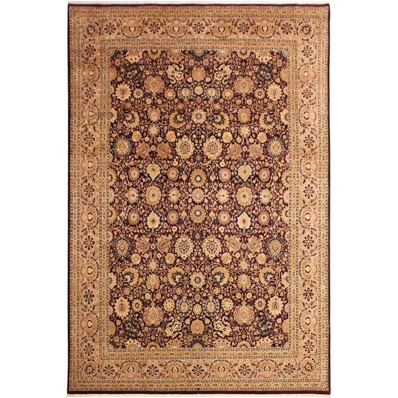 Tapis rouge / brun en laine noué à la main à motif oriental 8 pi 11 po x 12 pi Roby