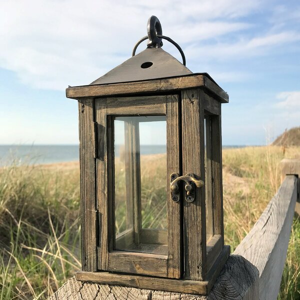 Stonebriar Rustic Wooden Hurricane Lantern 18-in - Brown, Indoor/Outdoor  Lantern for Centerpiece, Mantle, Tabletop