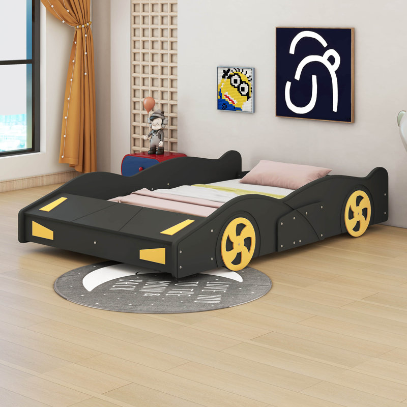 Lit plateforme en forme de voiture de course Shanlee, Noir/jaune