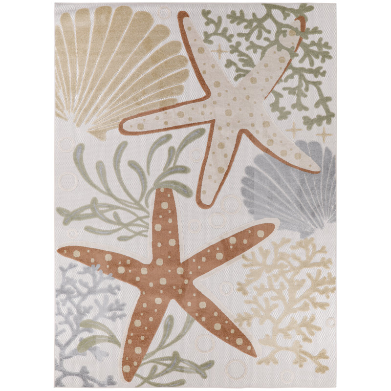 Antwanett Coastal Marine Life Power Loomed Indoor / Outdoor Rug, Rectangle 9' x 12'