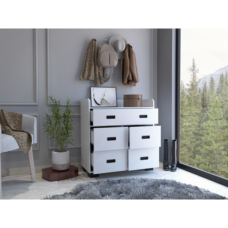 Commode à 5 tiroirs, tiroir blanc Edgemont