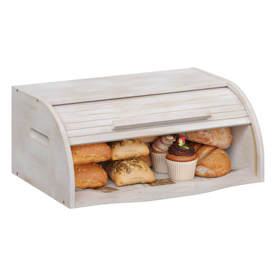 Bamboo Roll Top Bread Box for Kitchen,Countertop Large Capacity Bread Storage,Bin Wooden Bread Storage,Organizer Natural Breadbox(Antique white)