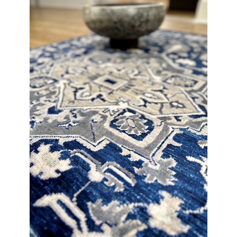 Proprietary Patterns Wool Oriental Area Rug in Lauran Dark Blue, Rectangle 10' x 14'