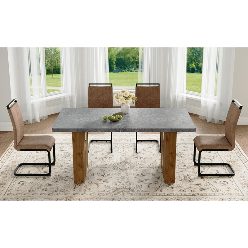 Table tendance 67 po x 35,4 po avec 4 chaises en tissu brun, pieds arqués noirs pour différentes fins, chaise élégante 67 po x 35,4 po, sièges, tous les espaces