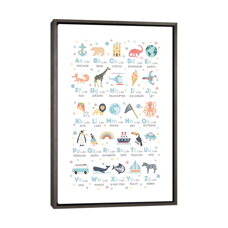 Garçons illustrés - Alphabet - impression, H 60 po x l 40po x P 1,5 po, Toile avec cadre gris, Aucun mat