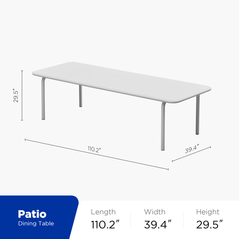 Ensemble repas d'extérieur 9 pièces avec coussins pour patio, plateau de table en aluminium blanc