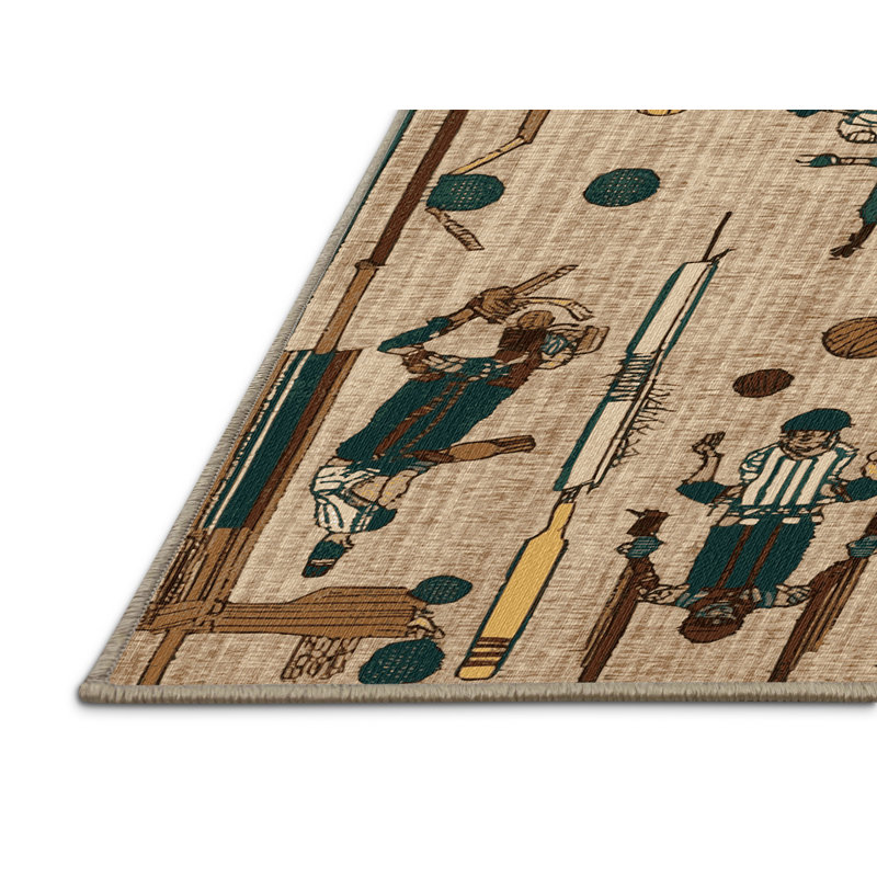 Washable Cricket Sports Area Rug, Round 5'