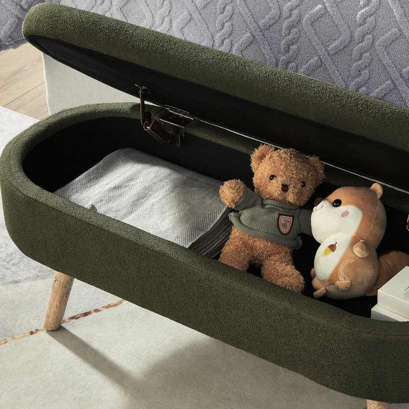 Banc de rangement foncé de luxe à boucle ovale avec une limite de poids de 350 lb, pieds en bois, pour le salon, la chambre à coucher, le vestibule, l'esthétique, grand compartiment, charnière, structure et capacité polyvalente, caché
