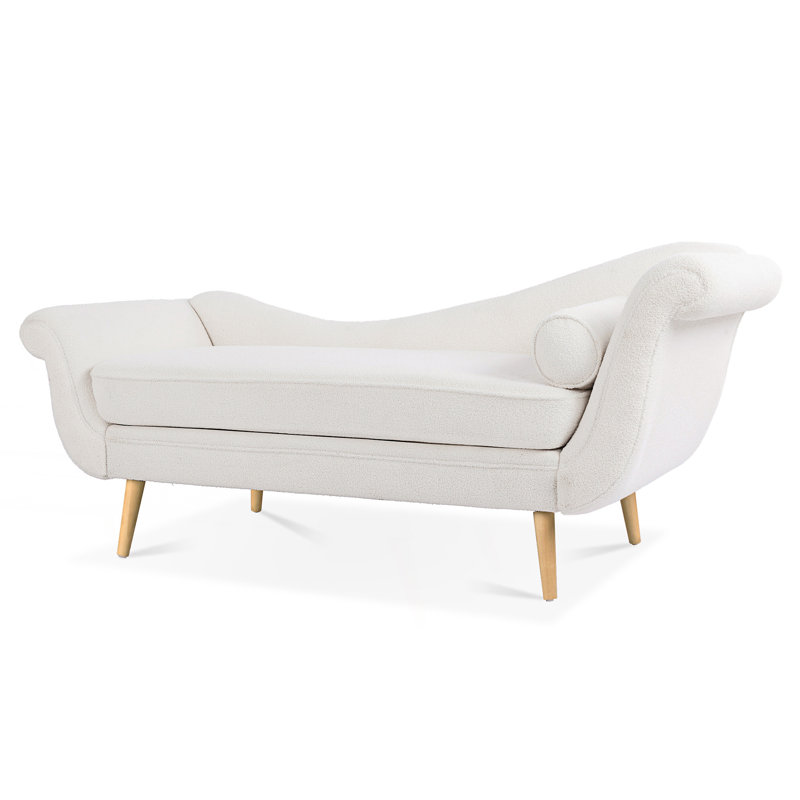 Chaise longue avec accoudoirs à volutes, Naturel, Blanc