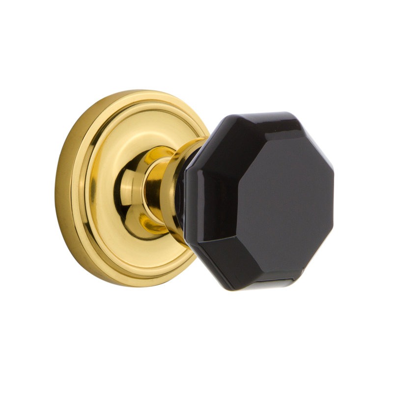 Classic Rosette with Waldorf Black Door Knob, 2-3/8”, Unlaquered Brass