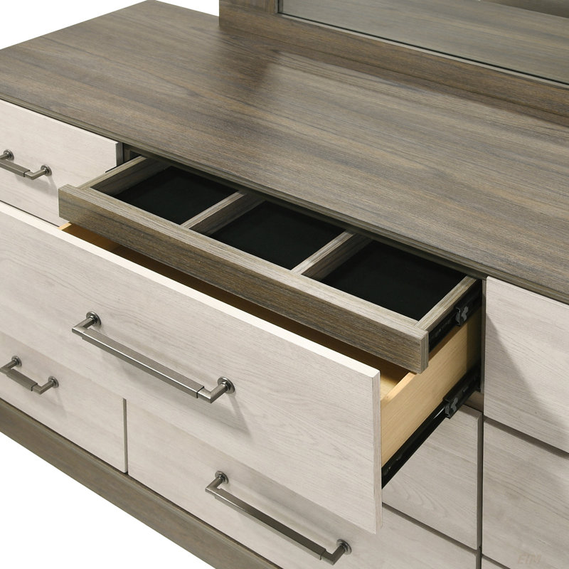 Commode 9 tiroirs Gem Modern Style en bois beige et brun (commode)
