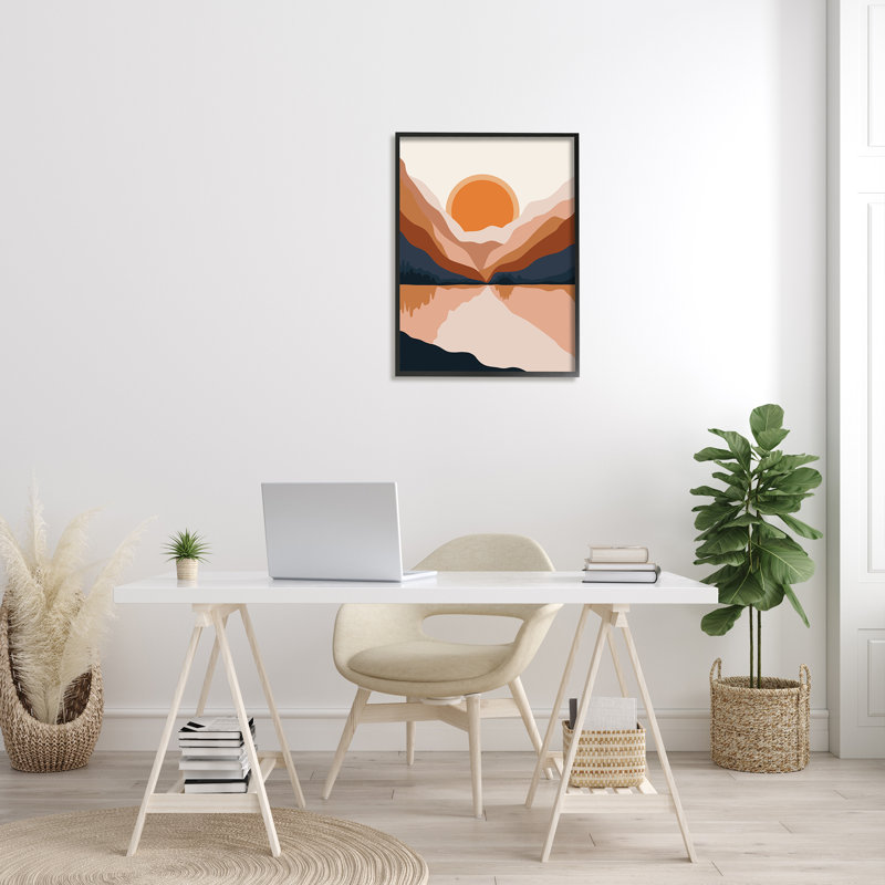 Lever de soleil orange vibrant, Giclée encadrée noir minuit, H 30 po x l 24 po