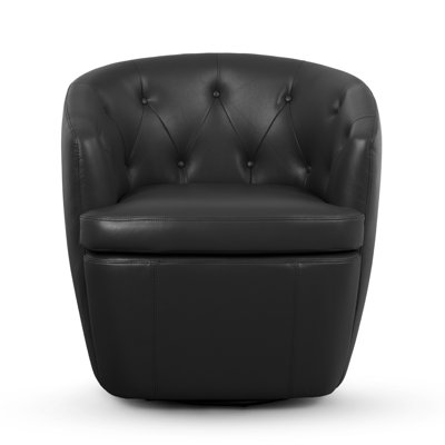 Classic Tuffted Vegan Faux Leather Swivel Barrel Chair No Assembly Required