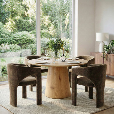 Ensemble de table de salle à manger ronde à ovale de 47 à 83 po, table de salle à manger à piédestal moderne en bois avec chaises demi-tonneau