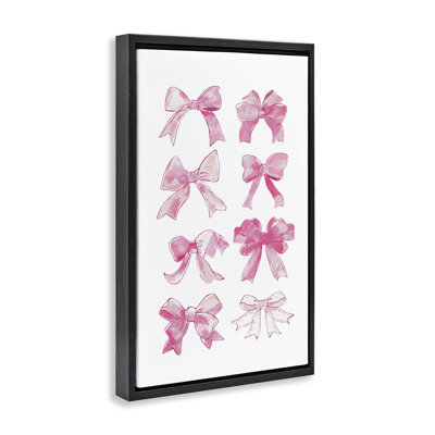 Rows Of Pink Bows Framed Floater Canvas by Ramona Murdock