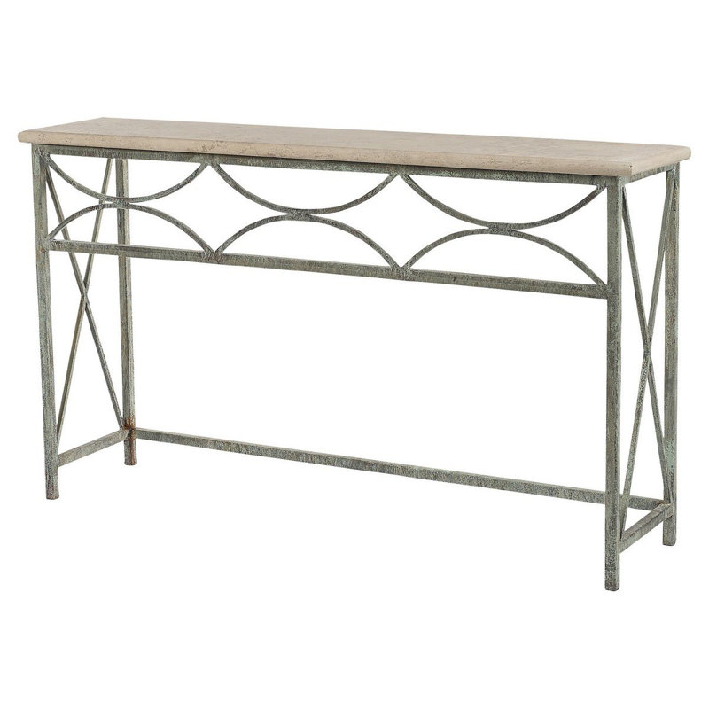 Diamond Console Table, Royal Silver, Lite Travertine