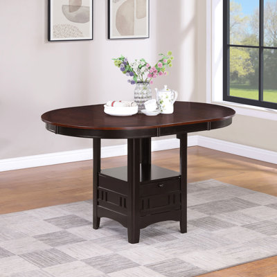 Table de comptoir extensible, teinte châtaigne, stabilité accrue, style classique-contemporain, idéale pour la salle à manger. Châtaigne brun moyen, 1 pièce, design polyvalent, pour 4 personnes.