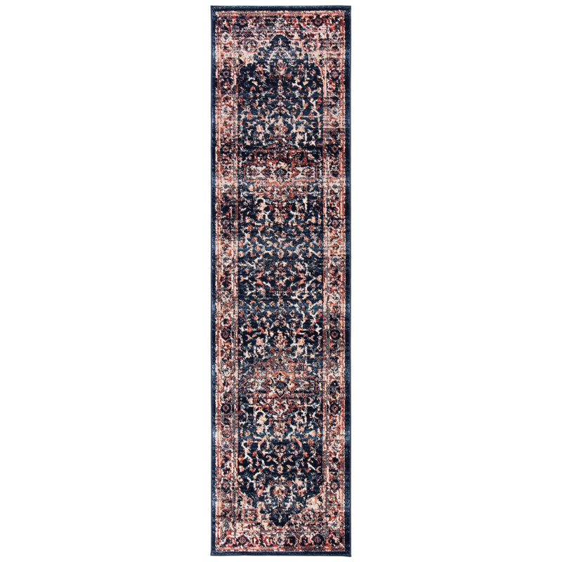 Tapis bleu marine / rouge Sechovicz, Tapis de couloir 2 pi x 8 pi