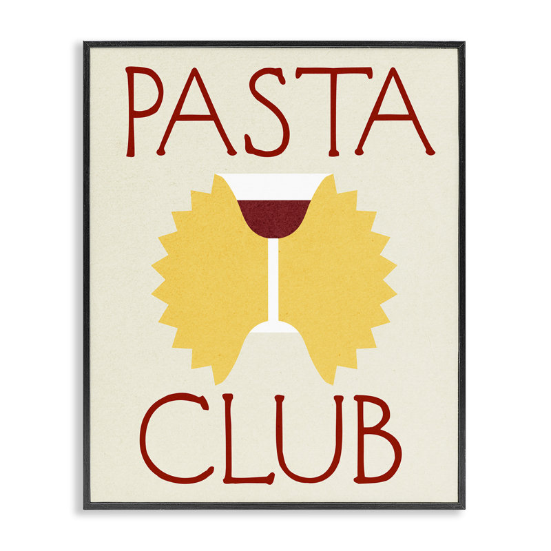  «Pasta Club with Wine», estampe numérique par Daphne Polselli, H 20 po x l 16 po, Giclée encadrée noir minuit