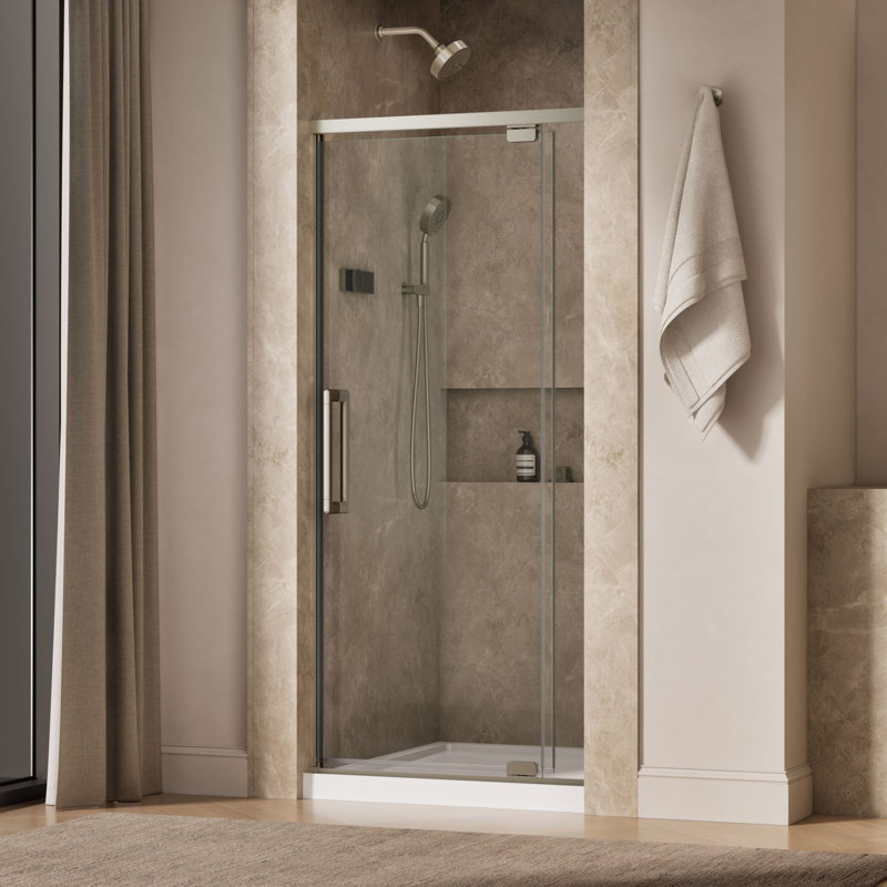 Porte de douche pivotante H 76 po avec verre épais 5/16 po, Nickel brossé