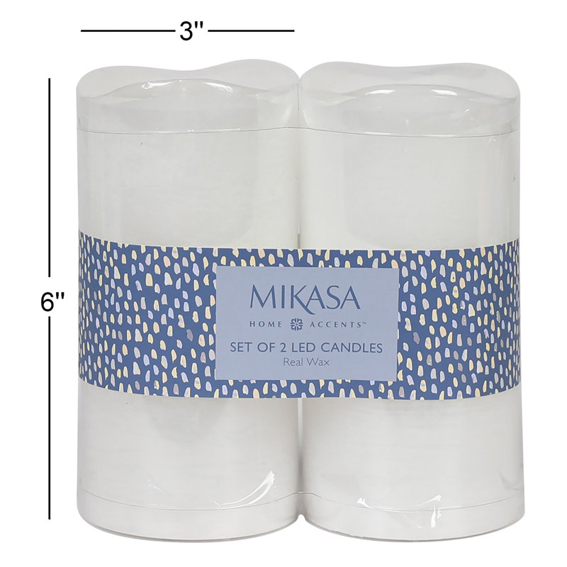 Mikasa Wavy Top LED Unscented Wax Flickering LED Pillar Candles