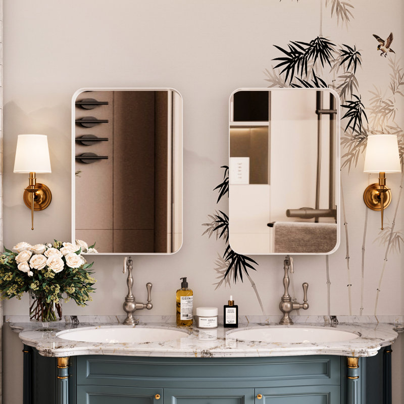 Recessed Bathroom Mirror Cabinet With Adjustable Shelf - 16X24 Inch, White Metal Frame, Modern Framed Adjustable, Contemporary Style