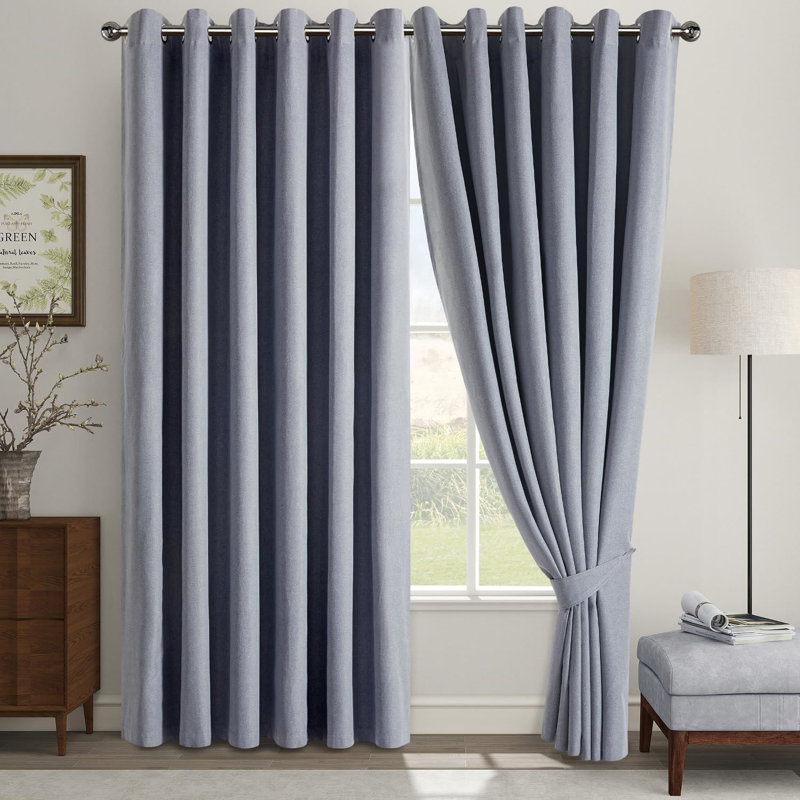 Linen Blend Blackout Curtain Panel Pair, Grey, 117cm Width x 137cm Drop