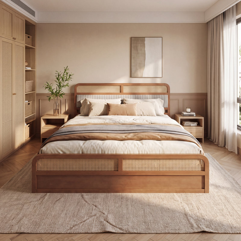 Lit plateforme Tavin, Grand lit, Gris / Brun
