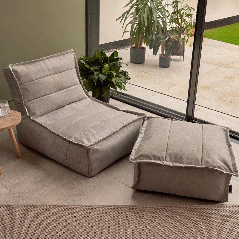 Bean Bag Bazaar Dolce Outdoor Lounger Chair and Footstool Bean Bag, Grey