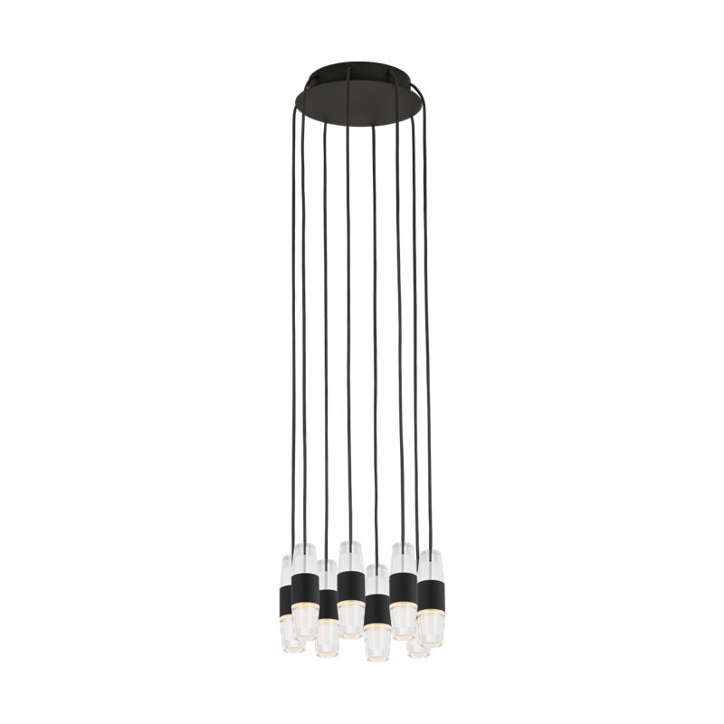 Sean Lavin Lassell 8-light short chandelier in nightshade black finish with crystal glass shades, Nightshade Black