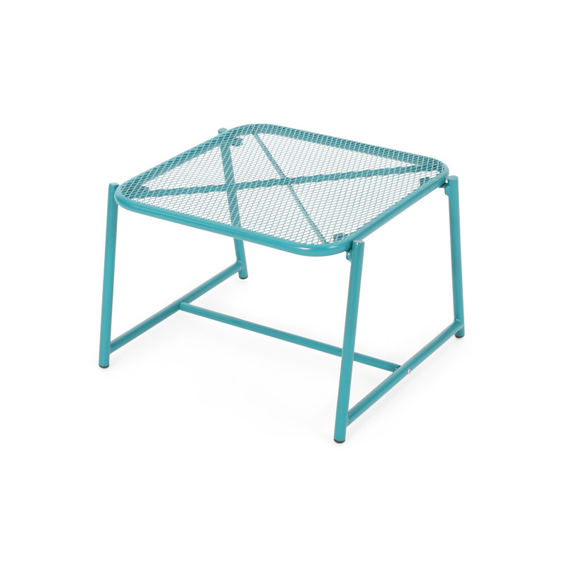 Table d'appoint moderne pour l'extérieur - H 12,87 po, couleur sarcelle, plateau en filet, style extérieur