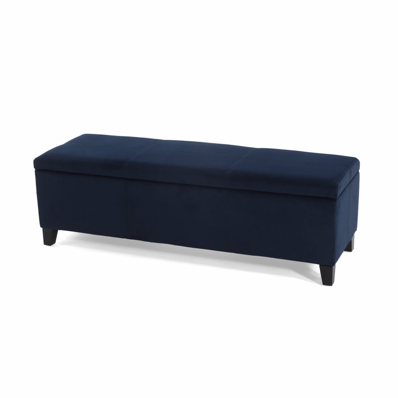 Modern Fabric Upholstered Storage Bench, Navy