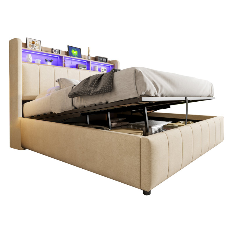 Bigord Upholstered Bed, 160 x 200 cm, Beige