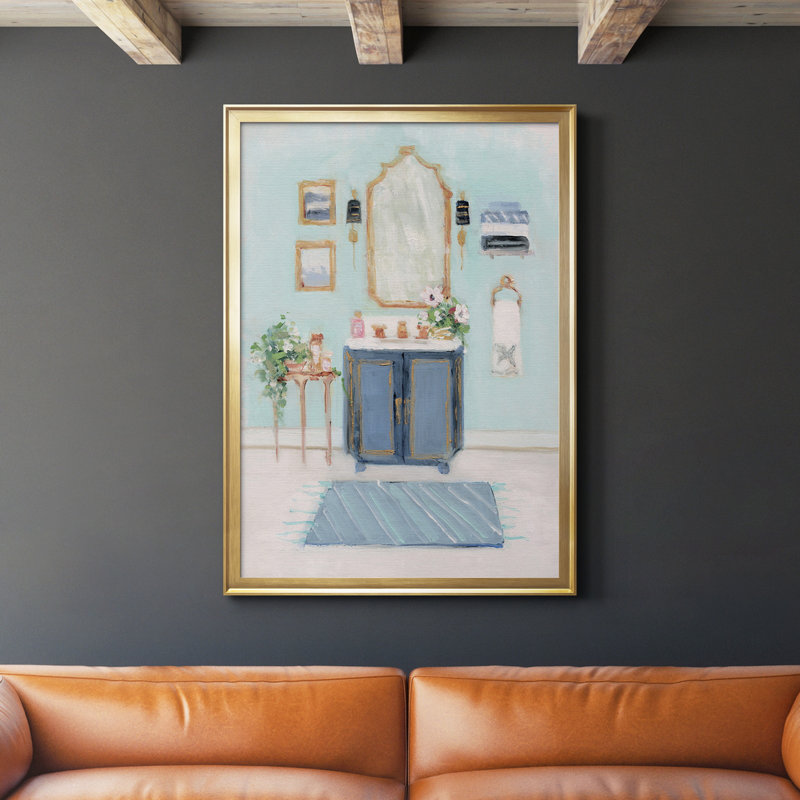 «Blue Bath II», peinture sur toile encadrée, H 30,5 po x l 42,5 po x P 1,5 po, Or