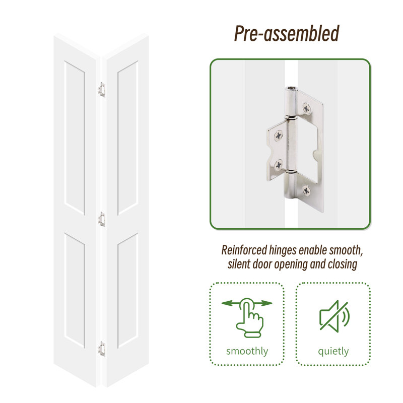 1-3/8" Door Thickness Primed 2 Panel Solid Core Shaker Bi-fold Door, 24" x 80"