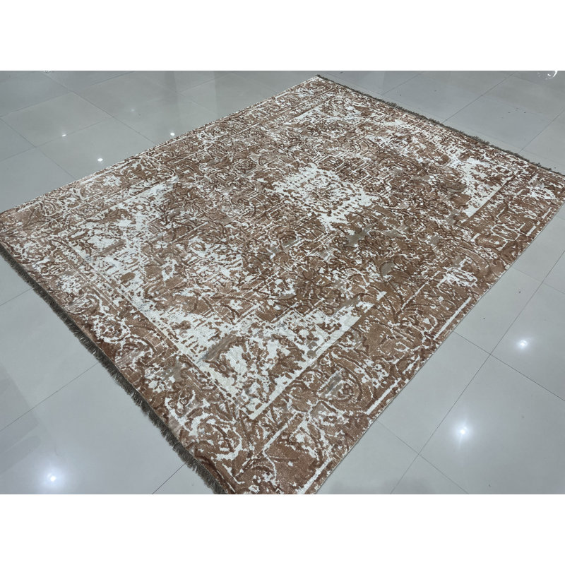 Elegant Versatile Coral Hand Knotted Ivory / Copper Transitional Modern Wool Area Rug