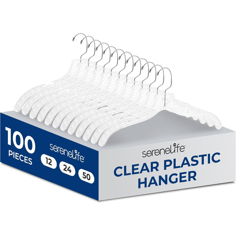Serenelife 100 pièces Cintres en plastique transparent - cintres invisibles antidérapants, taillés en cristal, durables et peu encombrants (transparents)