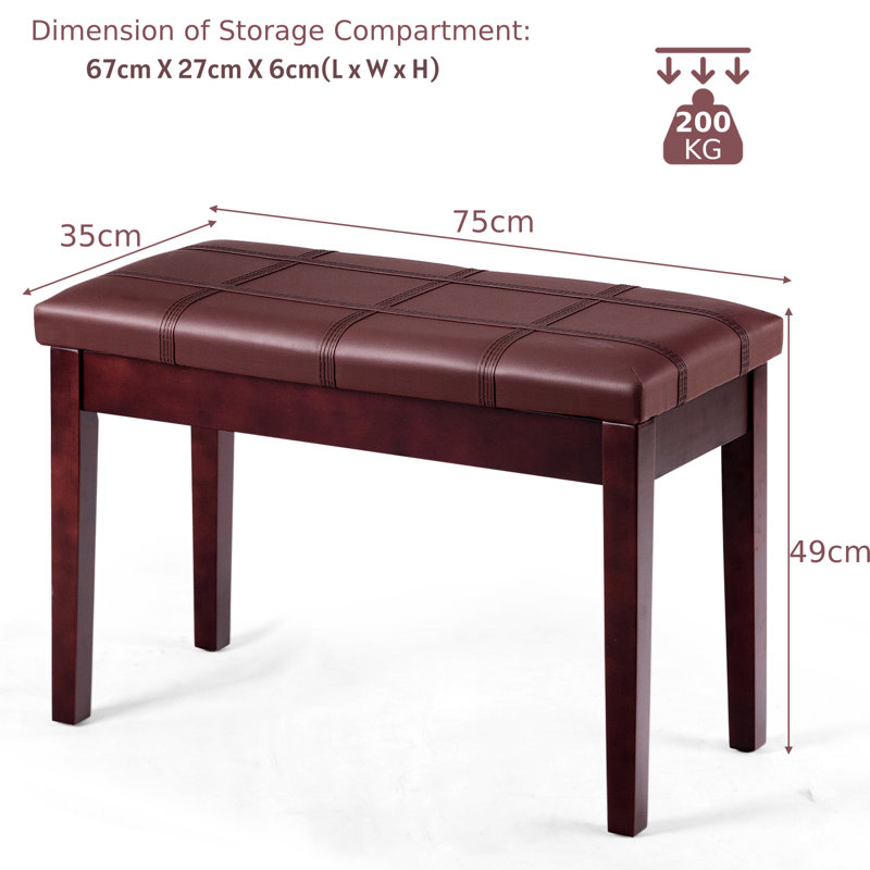 Nahome Genuine Leather Upholstered Bench with Flip Top, Brown