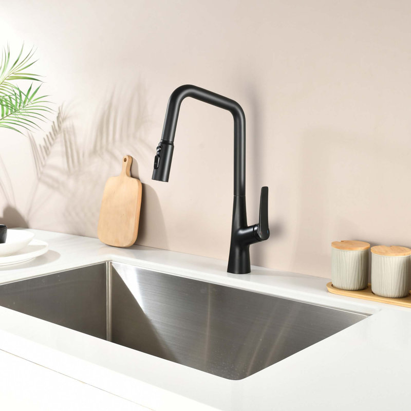 Robinet de cuisine professionnel avec 3 fonctions à 360 ° et une touche, Noir mat