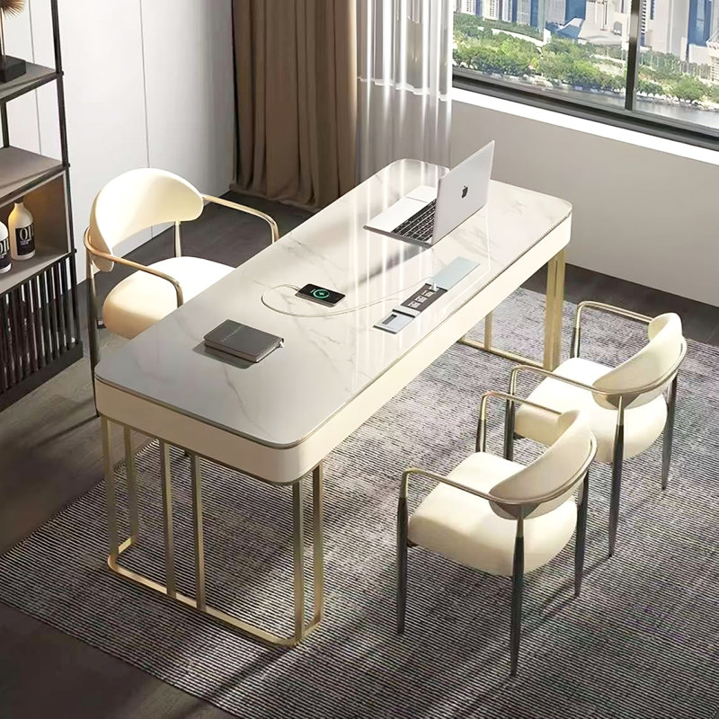 Light Luxury Rock Slab Office Home Study Writing Desk, 29.53" H x 55.12" W x 23.62" D