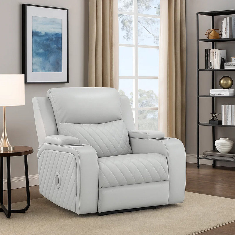 Ely Power Motion Reclining Chair With LED, Light Gray Synthetic Leather