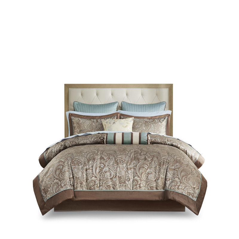 Ensemble d'édredon en polyester jacquard 3 pièces, Édredon pour grand lit + 11 pièces additionnelle, Noir