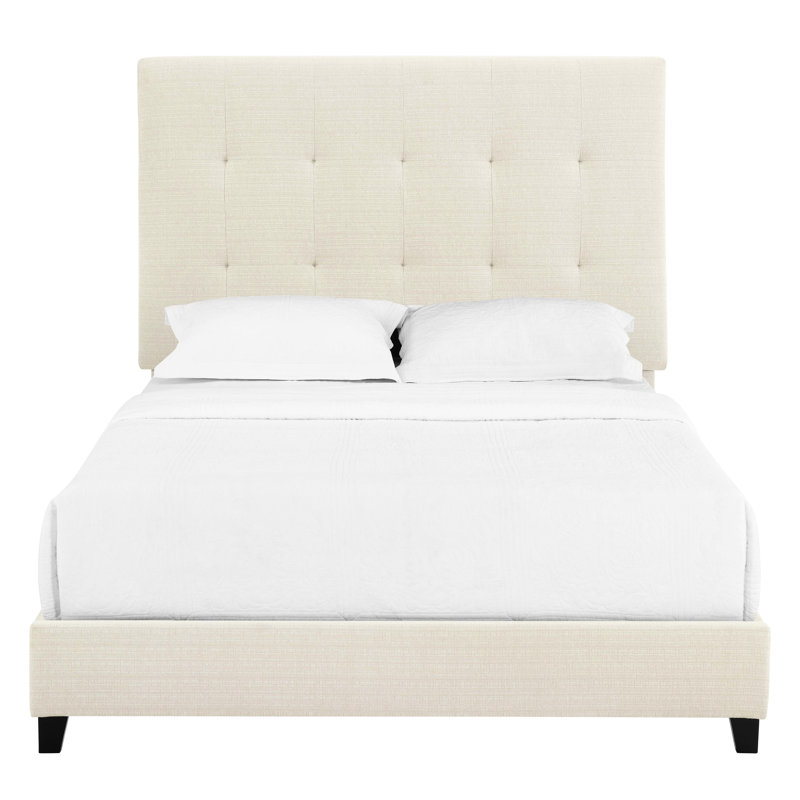 Grand lit transitionnel avec revêtement contemporain et plateforme latérale avec rembourrage en mousse beige