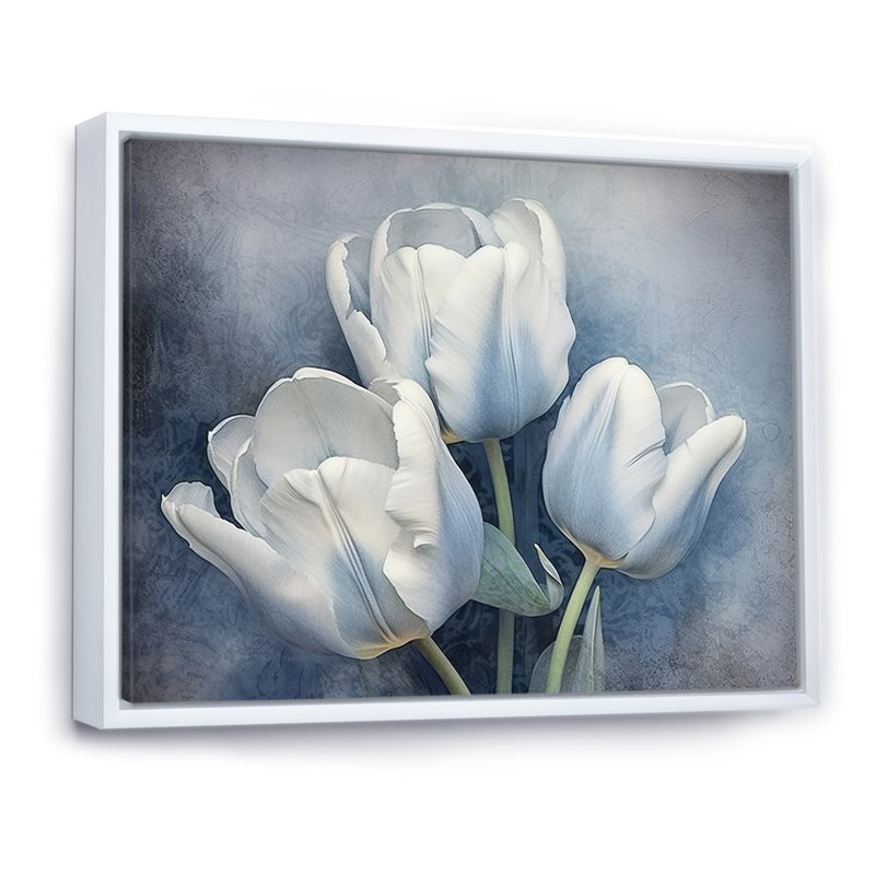 Tulipes Simplicity Sapphire II sur toile, Cadre flottant blanc, H 30 po x l 40 po