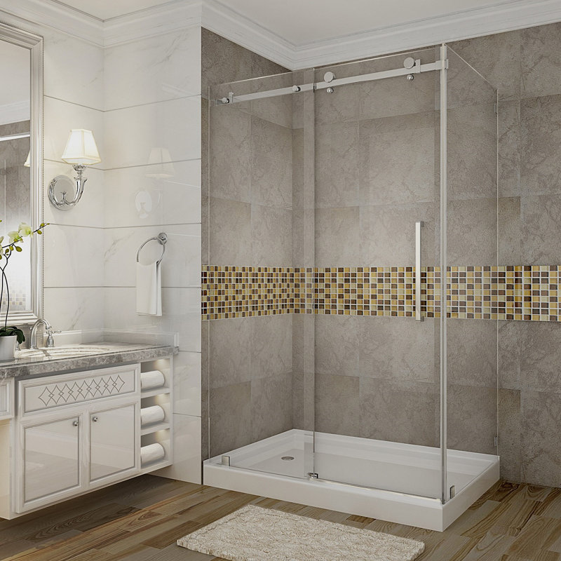 Cabine de douche rectangulaire coulissante avec base Moselle 44 "x 77,5", Chrome, Gauche
