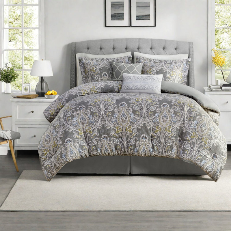 Oversized Bedding Sets Cotton Cal King, Grey Damask For Modern Home
