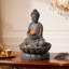 Fontaine de table Buddha avec lumière DEL chaude et pierres de rivière naturelles, fontaine intérieure Zen pour bureau, salon et décor de méditation, H 11,2 po